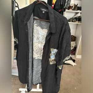 croft and barrow 2xlt Tops Button Down Shirt Men’s Gray With Beach Graphic Print